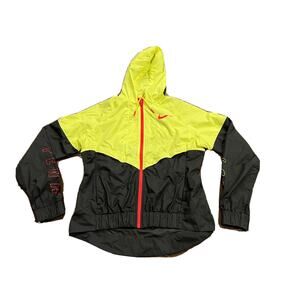 Nike Womens Neon Green Black Full Zip Up Liberty Windrunner Windbreaker Jacket S